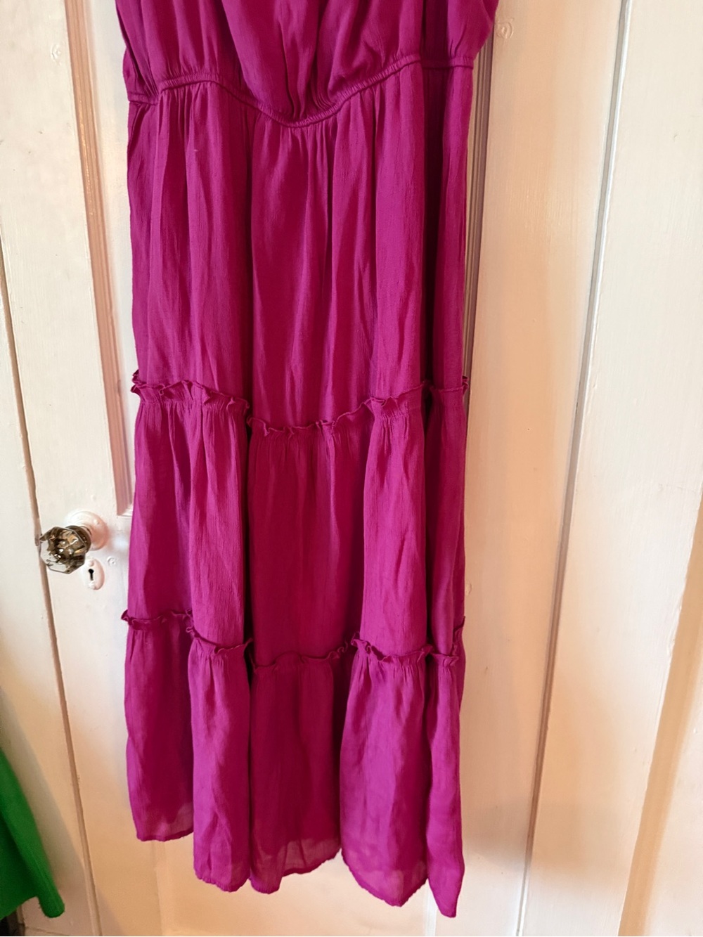LUXOLOGY size L Sleeveless Fuchsia Tiered Maxi Dress with Ruffled Straps - Picture 2 of 8